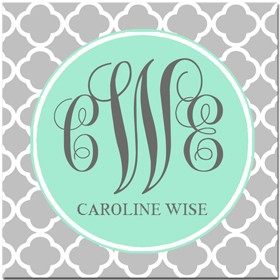 Monogram Calling Cards Gray and Mint