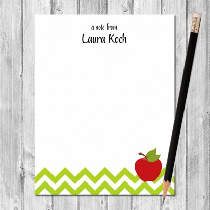 Red Apple / Green Chevron Personalized Notepad 