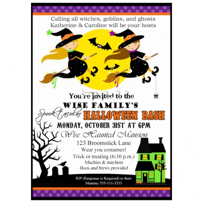 Flying Witches Invitation - Cute Little Witches 