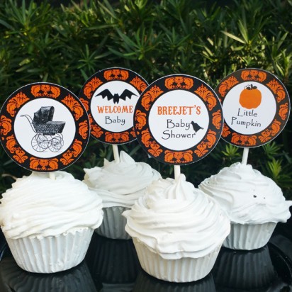 Halloween Baby Shower Cupcake Toppers