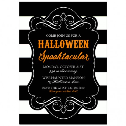 Halloween Party Invitation - Black Stripe Orange