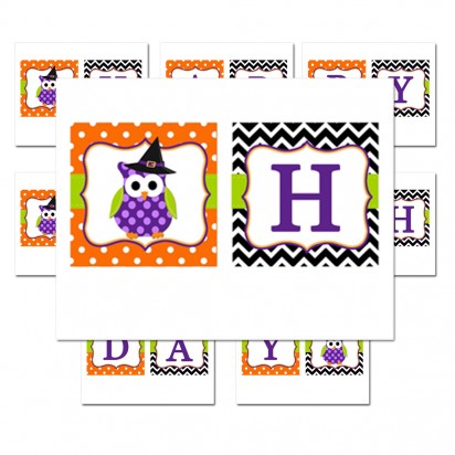Halloween Owl "Happy Birthday" Banner - Owl Witch