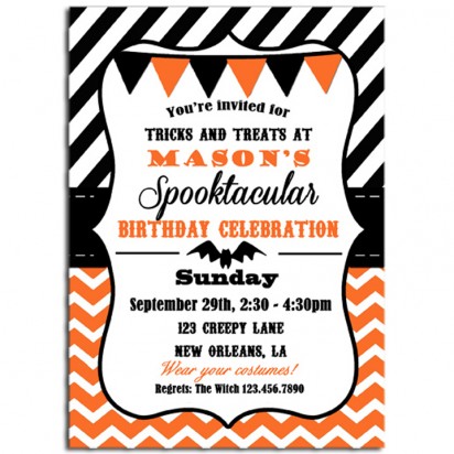 Halloween Party Invitation - Spooktacular Chevron Stripe