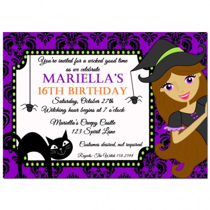 Witch Purple Damask Halloween Invitation