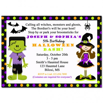 Witch and Frankenstein Halloween Party Invitation - Halloween Sibling Collection