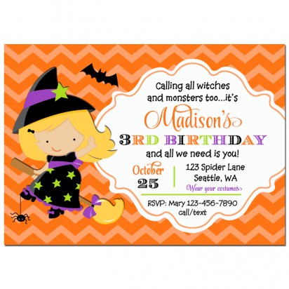 Girl Witch on a Broom Invitation