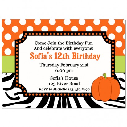 Pumpkin Zebra Print Invitation