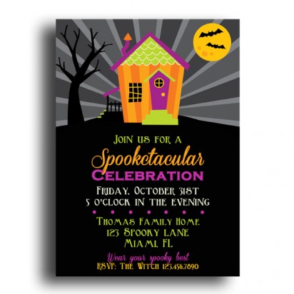 Neon Haunted House Halloween Party Invitation 