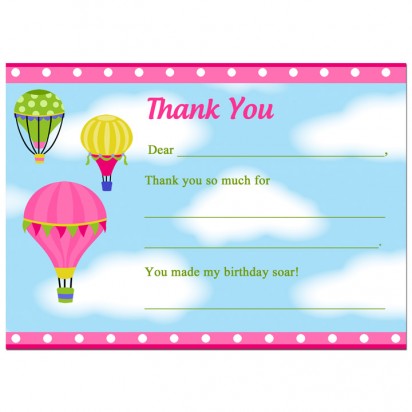 Girl's Hot Air Balloon Party Thank You Note