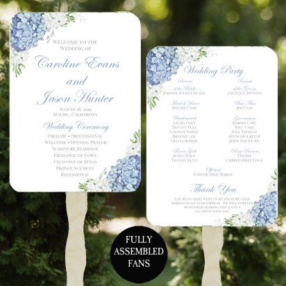 Blue Hydrangea Wedding Program Fans