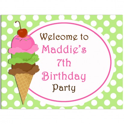 Ice Cream Green Dot Birthday Party Door Sign 