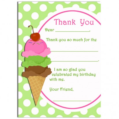 Ice Cream Birthday Thank You Note