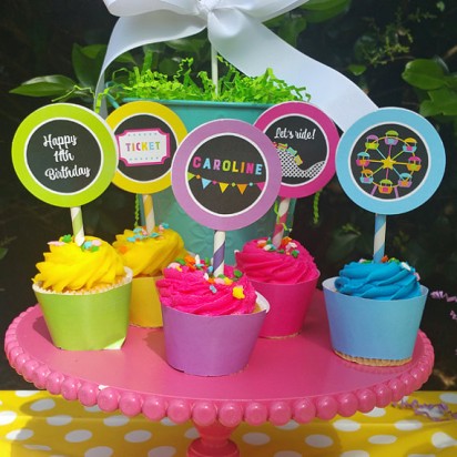 Amusement Park Ticket Birthday Party Cupcake Toppers - Amusement Park Chalkboard Collection