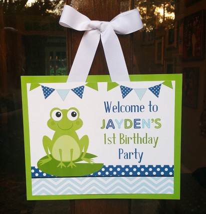 Boy's Frog Birthday Party Personalized Door Sign - Froggy Delight Collection