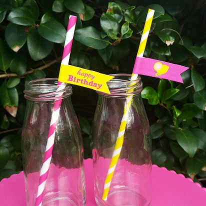 Pink Lemonade Birthday Straw Flags