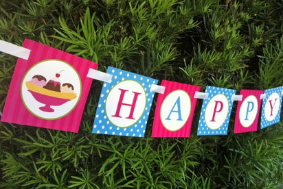 Ice Cream Sundae "Happy Birthday" Banner - Ice Cream Brights Collection