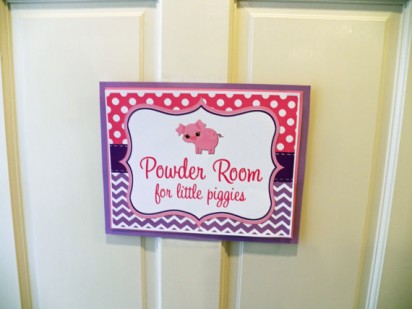 Powder Room 8x10" Sign for Pink Pig Party - Little Piggy Fun Collection