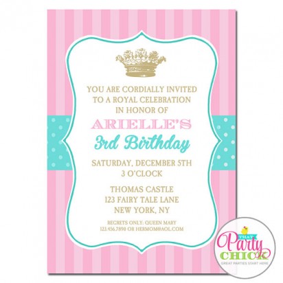 Pink and Teal Tiara Princess Invitation