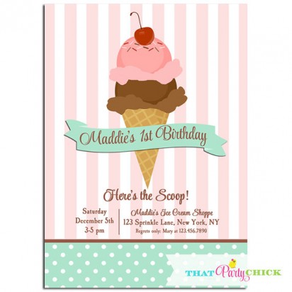Pink and Teal Ice Cream Shoppe Birthday Party Invitation
