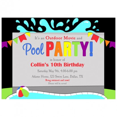 Outdoor Movie Pool Party Invitation 