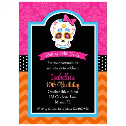 Day of the Dead Invitation Skull Dia de los Muertos