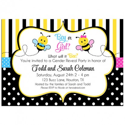 Bee Gender Reveal or Twin Birthday Party Invitation