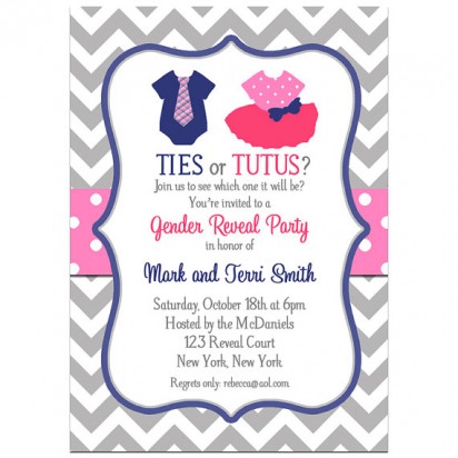 Ties or Tutus Gender Reveal - Gray Chevron