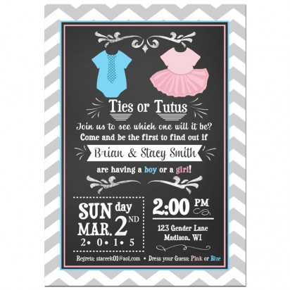 Ties or Tutus Chalkboard Pink and Blue Gender Reveal Invitation