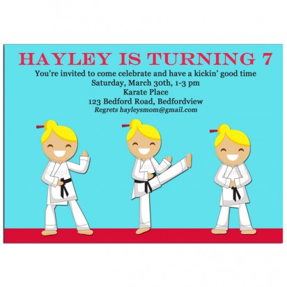 Karate Girl Party Invitation - Girl's Karate Chop Kick Collection