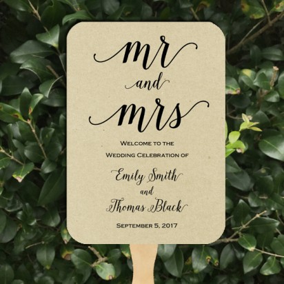 Mr and Mrs Kraft Paper Wedding Program Fans 