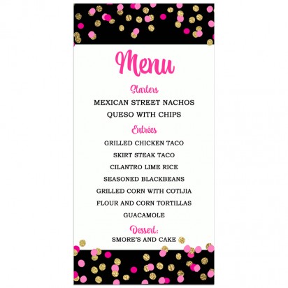 Pink and Gold Confetti Menu Cards