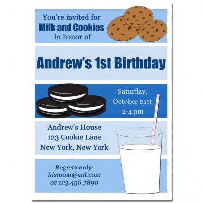 Boy's Milk and Cookies Birthday Invitation
