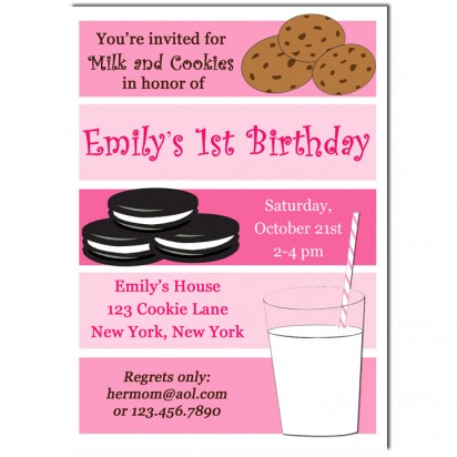 Girl's Milk and Cookies Birthday Invitation