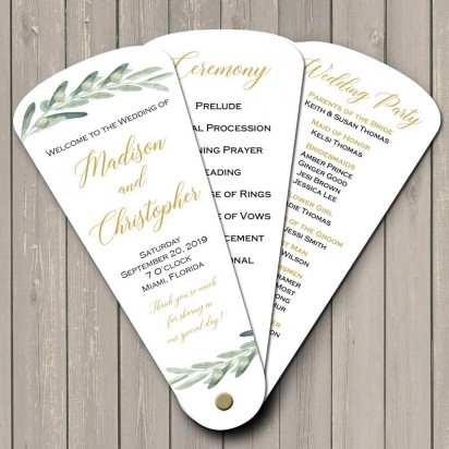 Wedding Program Petal Fans - Set of 50 - Olive Branches with Gold Collection