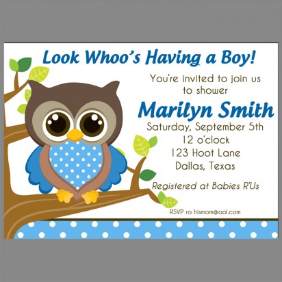 Blue Owl Birthday Baby Shower Invitation - Lil' Owl 