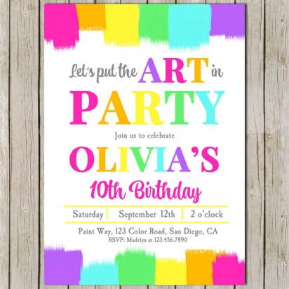 Painting Art Party Invitation - Neon Paint Collection