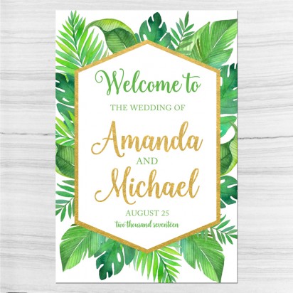 Wedding Welcome Sign Palm Leaves Tropical