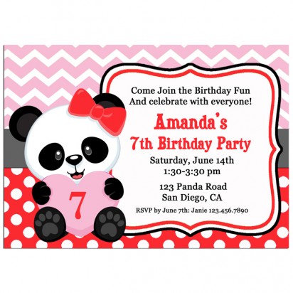 Valentine's Panda Birthday Party Invitation 