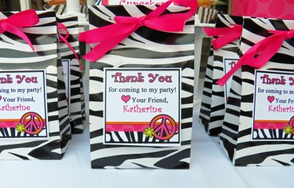 Hot Pink Zebra Peace Sign Party Favor Tags - Chic Peace Collection