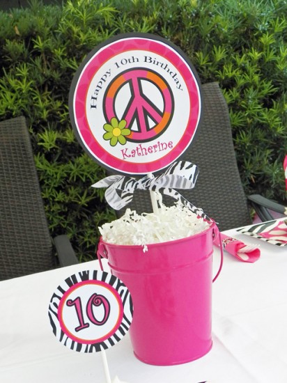 Hot Pink Zebra Peace Sign Personalized Centerpiece Toppers - Chic Peace Collection