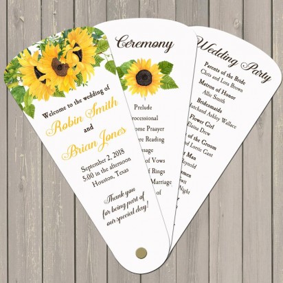 Wedding Program Petal Fans - Set of 50 - Sunflower Collection