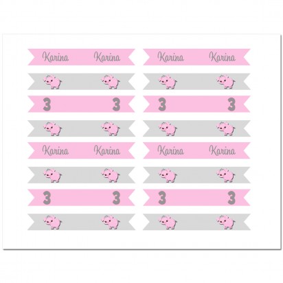 Pig Princess Party Straw Flags 