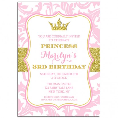Princess Tiara Party Invitation - Pink and Gold Sparkle Collection