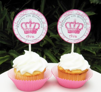 Princess Birthday Party Cupcake Toppers - Pretty Pink Vintage Chic Princess Collection