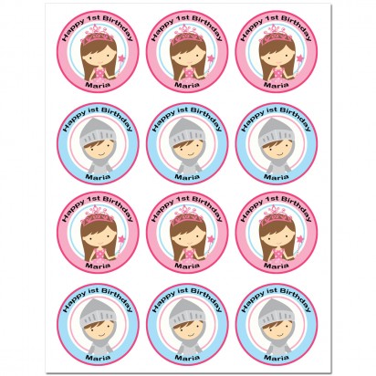 Princess and Knight Birthday Party Cupcake Toppers 