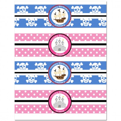  Pirate and Princess Sibling Birthday Personalized Water Bottle Labels