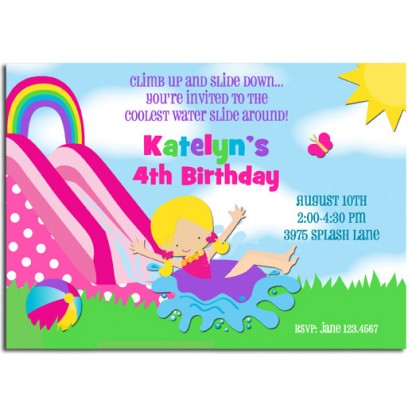 Girl's Water Slide Party Invitation