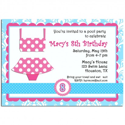 Girl's Pool Party Invitation - Pink Polka Dot Swim Collection