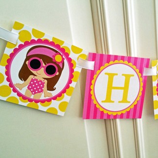 Girl's Pool Party Personalized "Happy Birthday" Banner 