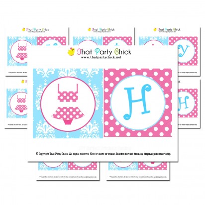 Girl's Pool Party "Happy Birthday" Banner - Pink Polka Dot Swim Collection